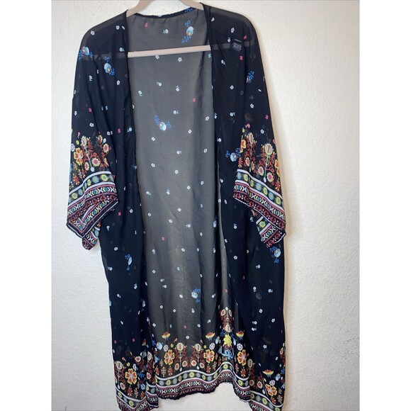 Floral Boho hippie whimsical Kimono Sheer Light Duster Womens Robe OS fairy - Picture 1 of 8